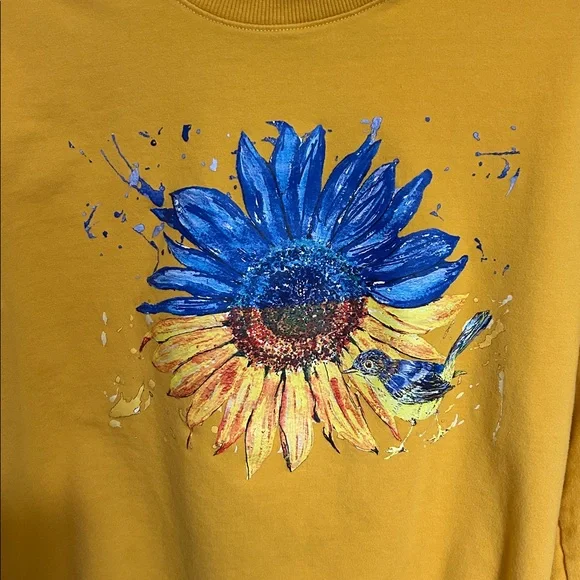 Ukraine Vibrant Blue and Gold Sunflower Graphic Sweatshirt - Picture 2 of 3